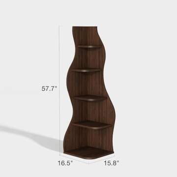 YOWOS Vintage Wood 5-Tier Tall Corner Bookshelf, Brown