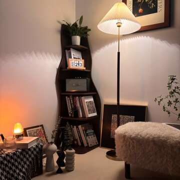 YOWOS Vintage Wood 5-Tier Tall Corner Bookshelf, Brown