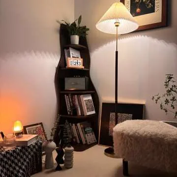 YOWOS Vintage Wood 5-Tier Tall Corner Bookshelf, Brown