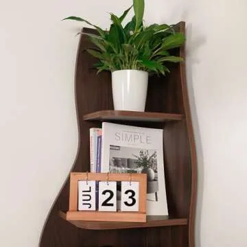 YOWOS Vintage Wood 5-Tier Tall Corner Bookshelf, Brown