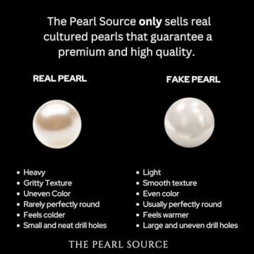 The Pearl Source Real Pearl Necklace for Women with AAA+ Quality Round White Freshwater Genuine Cultured Pearls | 18-inch Pearl Strand with 14K Gold Plated Sterling Silver Clasp