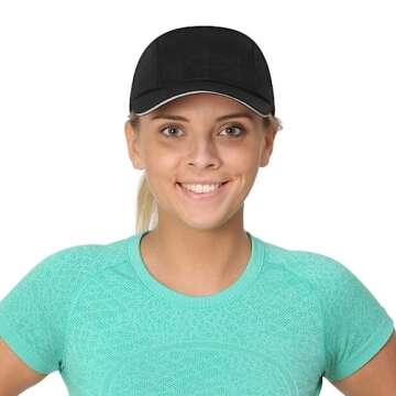 TrailHeads Women's Race Day Performance Running Cap, Lightweight & Quick Drying Mesh Sports Hat with Reflective Trim - Black