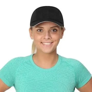TrailHeads Women's Race Day Performance Running Cap, Lightweight & Quick Drying Mesh Sports Hat with Reflective Trim - Black