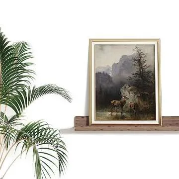 Farmhouse Landscape Forest Pictures Bedroom - Art Deco Wall Art for Kitchen - 11 x 14 Art Prints- Rustic Vintage Decor for Living Room - Antique French Poster - Deer National Park Mountain Forest Lake