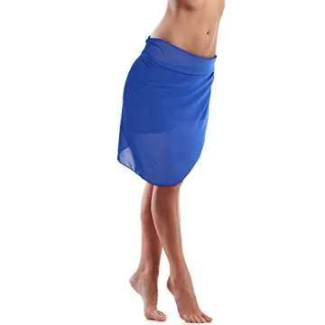HESTYA Women Swimsuit Wrap Beach Wrap Chiffon Pareo Bikini Skirt Ruffle Sarong Wrap (Blue)