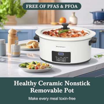 MAGNIFIQUE 6-Quart Programmable Slow Cooker with Timer - Small Kitchen Appliance for Family Dinners ...