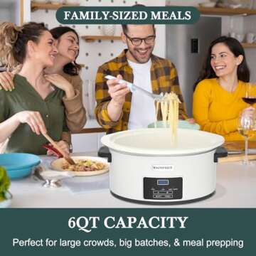 MAGNIFIQUE 6-Quart Programmable Slow Cooker with Timer - Small Kitchen Appliance for Family Dinners - Serves 6+ People - Heat Settings: Keep Warm(White)