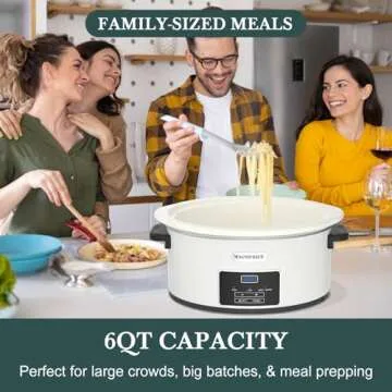 MAGNIFIQUE 6-Quart Programmable Slow Cooker with Timer - Small Kitchen Appliance for Family Dinners - Serves 6+ People - Heat Settings: Keep Warm(White)
