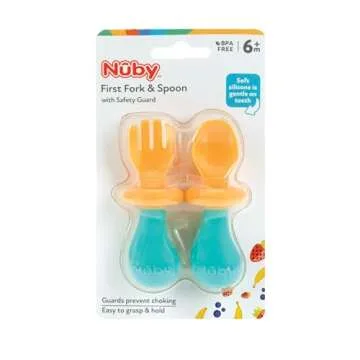 Nuby First Fork and Spoon Set for Babies - Silicone Utensils
