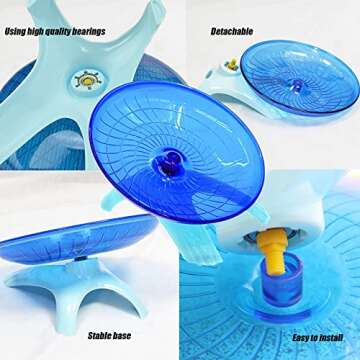 2 Pack Dwarf Hamster Flying Saucer Exercise Wheel Toy & Wood Rat Bridge Rainbow Climb-ABS Plastic Ru...