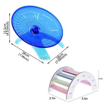 2 Pack Dwarf Hamster Flying Saucer Exercise Wheel Toy & Wood Rat Bridge Rainbow Climb-ABS Plastic Running & Jogging Silent Spinner-for Small Mouse Hedgehog Mice Cage