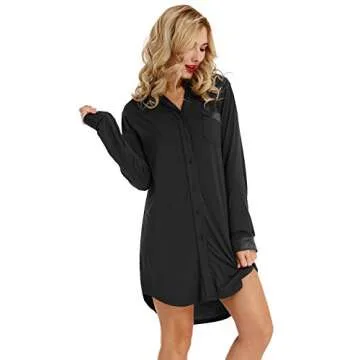 Zexxxy Women's Nightgowns Boyfriend Style Night Shirts for Sleeping Sleepwear Black L