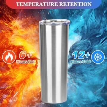 FristChoice 20 oz Skinny Tumbler with Lid and Straw, Stainless Steel Vacuum Insulated Tumbler Cup Do...
