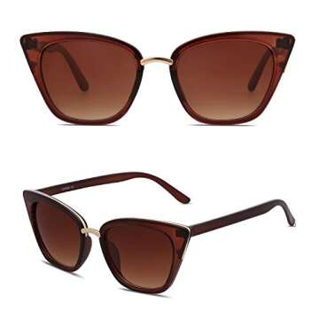 SOJOS Cat Eye Designer Sunglasses Fashion UV400 Protection Glasses SJ2052 with Brown Frame/Gradient Brown Lens