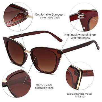 SOJOS Cat Eye Designer Sunglasses Fashion UV400 Protection Glasses SJ2052 with Brown Frame/Gradient Brown Lens
