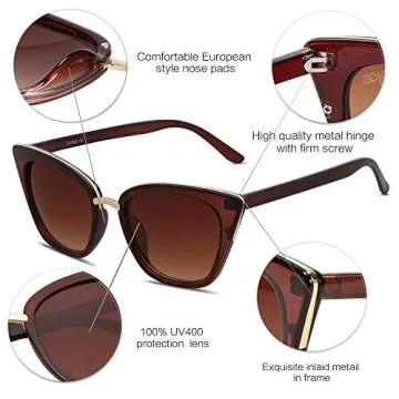 SOJOS Cat Eye Designer Sunglasses Fashion UV400 Protection Glasses SJ2052 with Brown Frame/Gradient Brown Lens