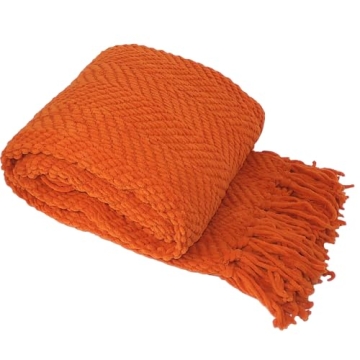 Home Soft Things Orange Throw Blanket Knitted Tweed Throw 50'' x 60'', Burnt Orange, Super Soft Cozy...