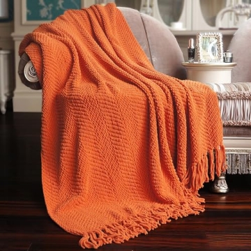 Burnt Orange Knitted Tweed Throw Blanket - Cozy & Stylish