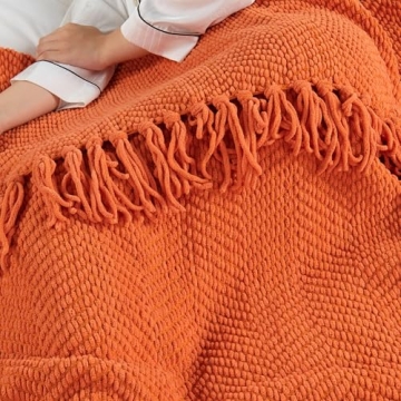 Burnt Orange Knitted Tweed Throw Blanket - Cozy & Stylish