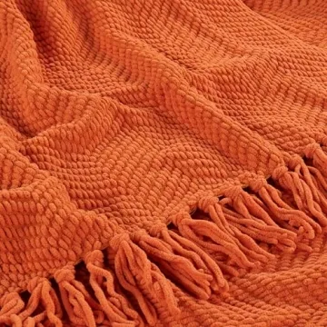 Burnt Orange Knitted Tweed Throw Blanket - Cozy & Stylish