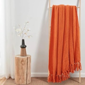 Burnt Orange Knitted Tweed Throw Blanket - Cozy & Stylish