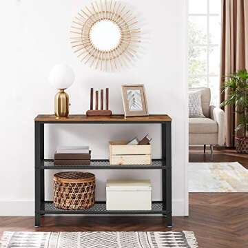 VASAGLE 40" Industrial Console Table, 3 Tier Entryway Table with Storage Shelf, Narrow Sofa Table for Living Room, Hallway, Entrance Hall, Corridor, Bedroom, Rustic Brown and Black ULNT81BX
