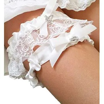 Elegant White Wedding Garter Set with Bow Tie Charm