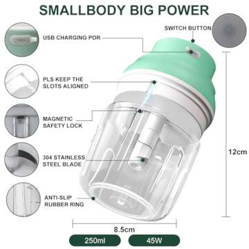 Electric Garlic Chopper 250ML, Mini Vegetable Chopper 2 in 1 Food Chopper Garlic Mincer with Egg Bea...