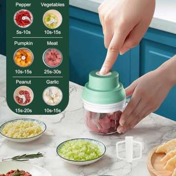 Electric Garlic Chopper 250ML, Mini Vegetable Chopper 2 in 1 Food Chopper Garlic Mincer with Egg Beater, Onion Chopper, USB Portable Small Food Processor for Veggie, Garlic, Ginger, Chili