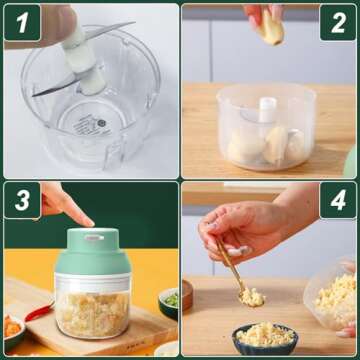 Electric Garlic Chopper 250ML, Mini Vegetable Chopper 2 in 1 Food Chopper Garlic Mincer with Egg Beater, Onion Chopper, USB Portable Small Food Processor for Veggie, Garlic, Ginger, Chili