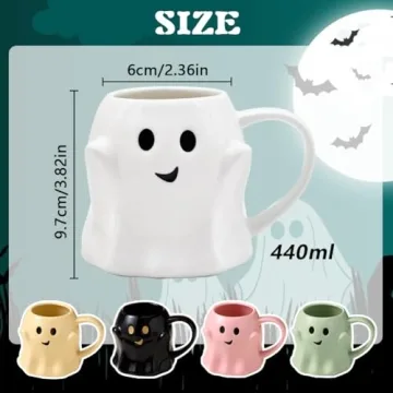 GKWW 14oz Halloween Ghost Mug Cute Ceramic Ghost Coffee Mug Adorable Ghost Elf Decoration Spooky Ghost Ghostface Mug Coffee Cup for Adults Kids Women(Pink)