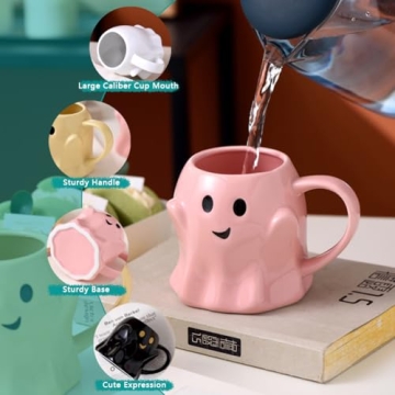GKWW 14oz Halloween Ghost Mug Cute Ceramic Ghost Coffee Mug Adorable Ghost Elf Decoration Spooky Ghost Ghostface Mug Coffee Cup for Adults Kids Women(Pink)