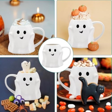 GKWW 14oz Halloween Ghost Mug Cute Ceramic Ghost Coffee Mug Adorable Ghost Elf Decoration Spooky Ghost Ghostface Mug Coffee Cup for Adults Kids Women(Pink)