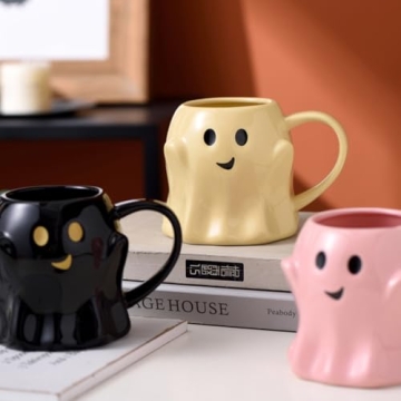 GKWW 14oz Halloween Ghost Mug Cute Ceramic Ghost Coffee Mug Adorable Ghost Elf Decoration Spooky Ghost Ghostface Mug Coffee Cup for Adults Kids Women(Pink)