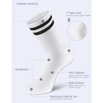 Airacker Athletic Socks for Men Women - 6 Pairs Cushioned Performance Socks