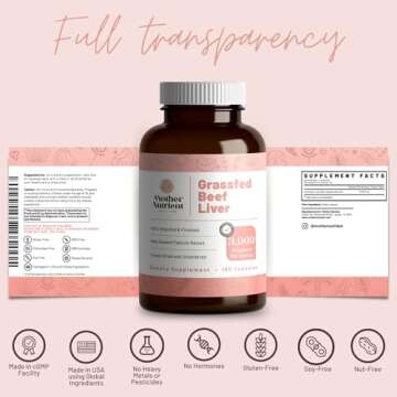 Mother Nutrient Grass Fed Beef Liver Capsules Sourced from Pasture-Raised Beef in New Zealand — Vitamins A and B12 w/Iron, Protein, and More - 45-Day Supply-180 Capsules