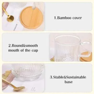 Moretoes Vintage Coffee Mugs Set - 6 Elegant Glass Mugs with Lids