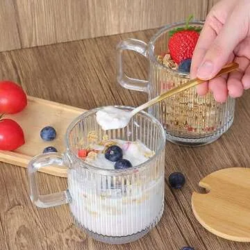 Moretoes Vintage Coffee Mugs Set - 6 Elegant Glass Mugs with Lids