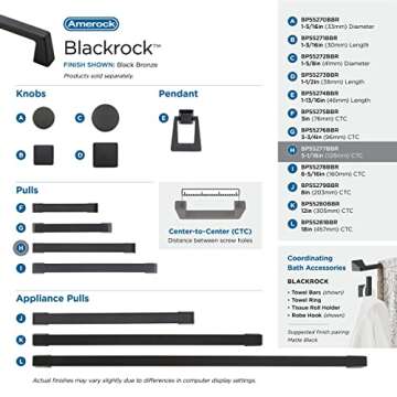 Amerock | Cabinet Pull | Black Bronze | 5-1/16 inch (128 mm) Center to Center | Blackrock | 1 Pack | Drawer Pull | Drawer Handle | Cabinet Hardware
