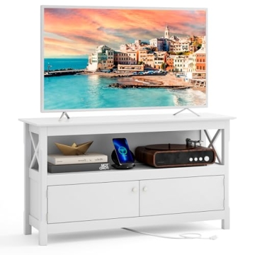 Elegant Tangkula Farmhouse TV Stand with Charging Station