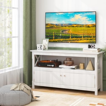 Elegant Tangkula Farmhouse TV Stand with Charging Station