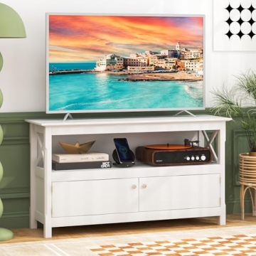 Elegant Tangkula Farmhouse TV Stand with Charging Station