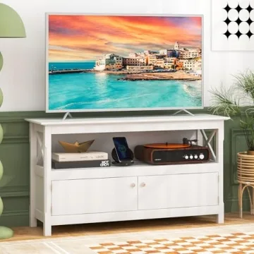 Elegant Tangkula Farmhouse TV Stand with Charging Station