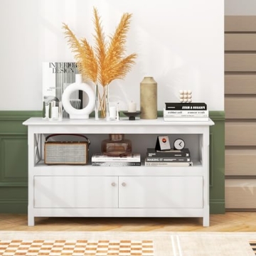 Elegant Tangkula Farmhouse TV Stand with Charging Station