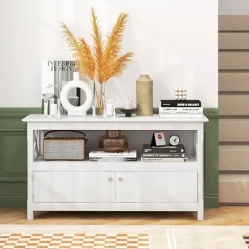 Elegant Tangkula Farmhouse TV Stand with Charging Station