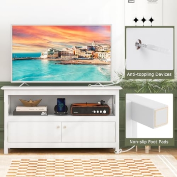 Elegant Tangkula Farmhouse TV Stand with Charging Station