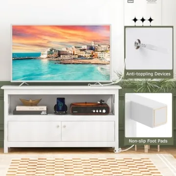 Elegant Tangkula Farmhouse TV Stand with Charging Station