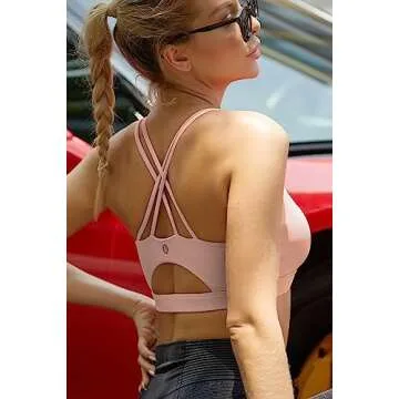 RUNNING GIRL Sports Bras for Women,Strappy Back Pink Bra Plus Size Supportive Workout Bras Padded(WX2354 Pink,XS)