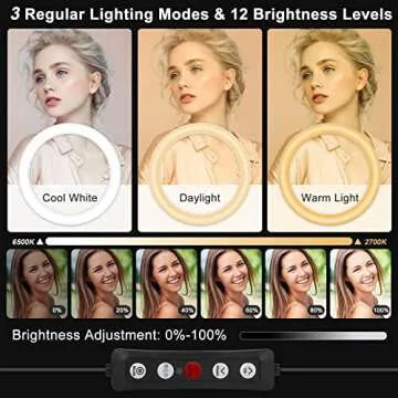Newest 13" Selfie Ring Light with 76" Stand and 3 Phone Holder, 53 Lighting Modes, iPad Holder, Remo...