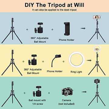 𝗡𝗲𝘄𝗲𝘀𝘁 13" Selfie Ring Light with 76" Stand and 3 Phone Holder, 53 Lighting Modes, iPad Holder, Remote, Desk Tripod, RGB Ringlight for iPhone. Vlogging Circle Led Halo Light Photo Video Kit